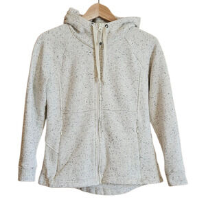 Talbots Hooded Fleece Jacket Sweatshirt Zippered Pockets Heathered Cream Medium